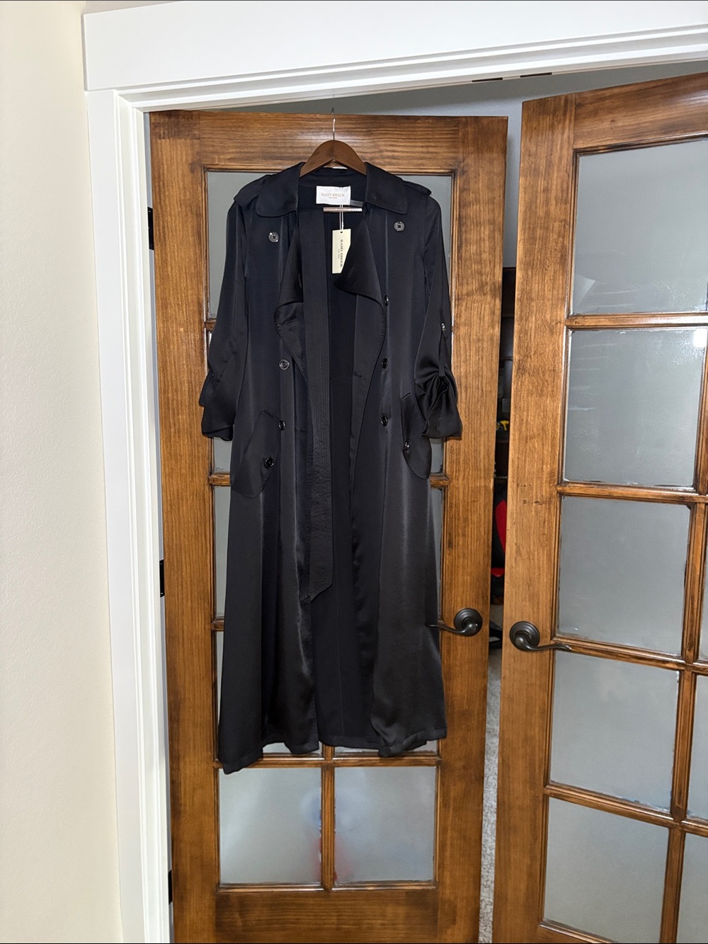 Ramy Brook Black Long Satin Trench Dress